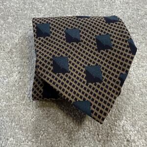 Vintage Giorgio Armani Cravatte Silk Tie Brown Blue Geometric Made in Italy 90s